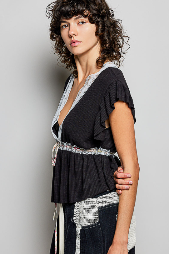 V-Neck Lace Cinch Tops *Doorbuster*Final Sale*
