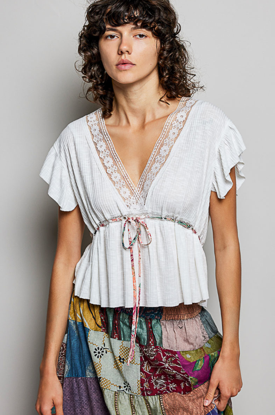 V-Neck Lace Cinch Tops *Doorbuster*Final Sale*