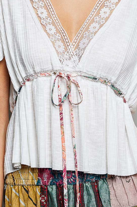 V-Neck Lace Cinch Tops *Doorbuster*Final Sale*