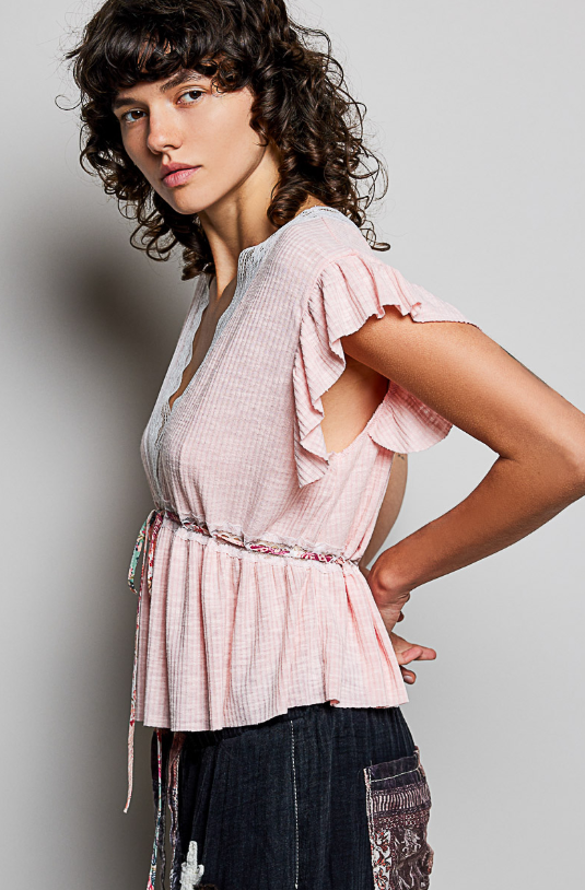 V-Neck Lace Cinch Tops *Doorbuster*Final Sale*