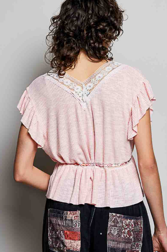 V-Neck Lace Cinch Tops *Doorbuster*Final Sale*