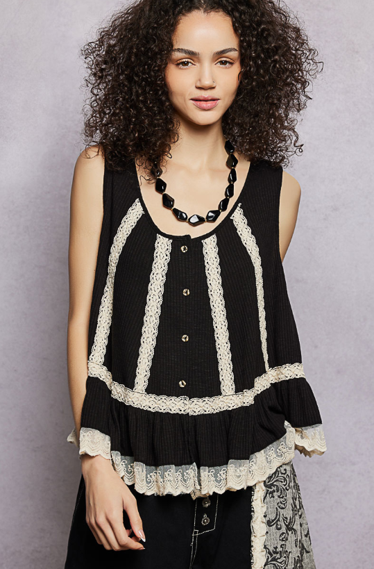 Crochet Trim Button Down Tops *Doorbuster*Final Sale*