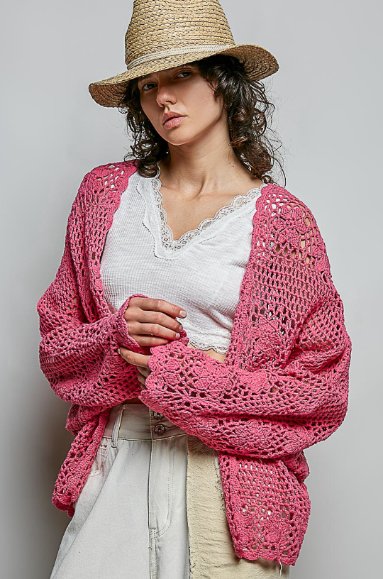 Pink Crochet Cardigan *Doorbuster*Final Sale*