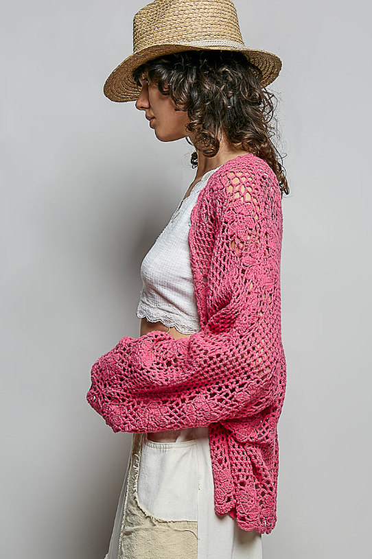 Pink Crochet Cardigan *Doorbuster*Final Sale*
