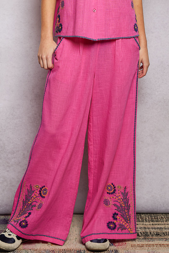 Pink Embroidered Pants *Doorbuster*Final Sale*