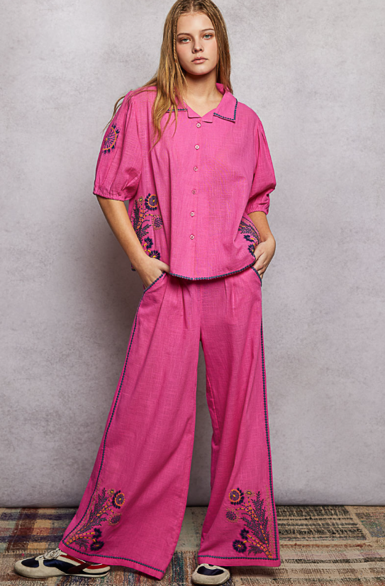 Pink Embroidered Pants *Doorbuster*Final Sale*
