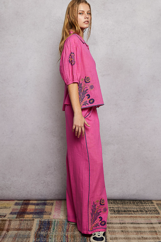 Pink Embroidered Pants *Doorbuster*Final Sale*
