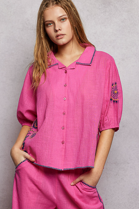 Pink Embroidered Top *Doorbuster*Final Sale*