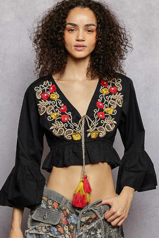 Pearl Embroidered Crop Top *Doorbuster*Final Sale*