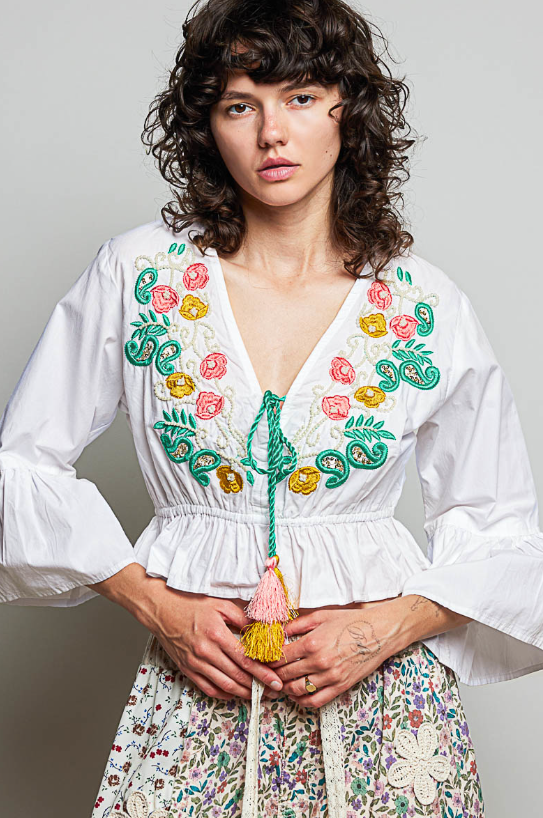 Pearl Embroidered Crop Top *Doorbuster*Final Sale*