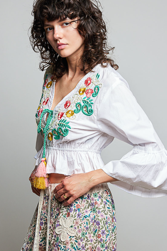 Pearl Embroidered Crop Top *Doorbuster*Final Sale*