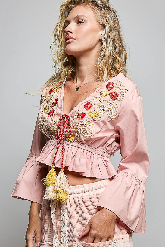 Pearl Embroidered Crop Top *Doorbuster*Final Sale*