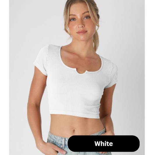 Notch Ribbed Crop Top