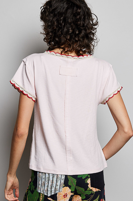 Crochet Trim V-Neck Tee *Final Sale*
