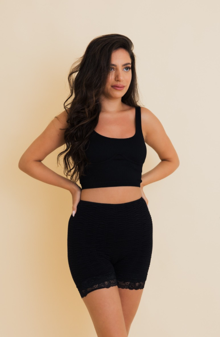 Textured Lace Trim Shorts *Final Sale*