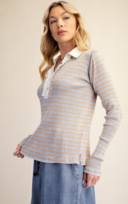 Main Street Striped Polo Top