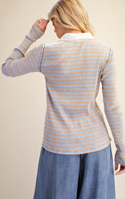 Main Street Striped Polo Top