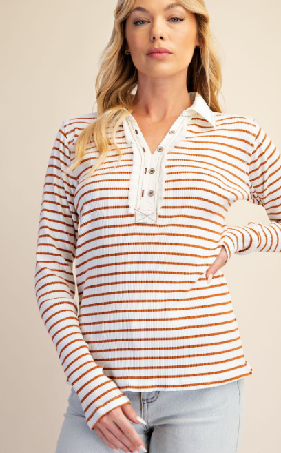 Main Street Striped Polo Top