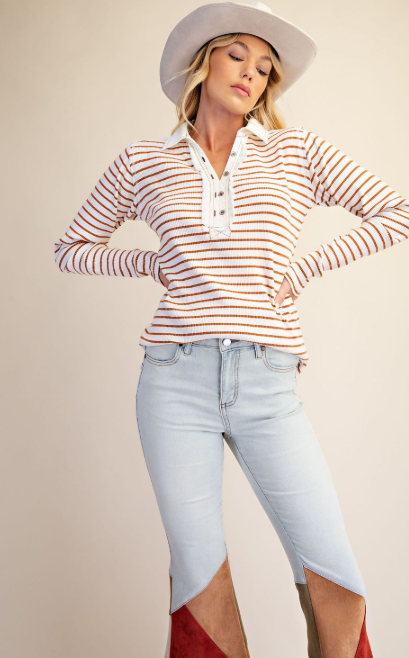 Main Street Striped Polo Top