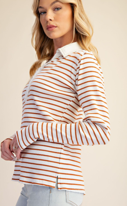 Main Street Striped Polo Top