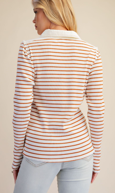 Main Street Striped Polo Top