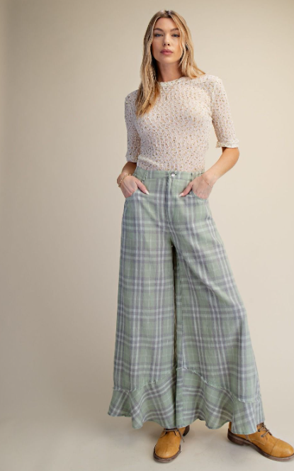 Sage Plaid Pants *Doorbuster*Final Sale*
