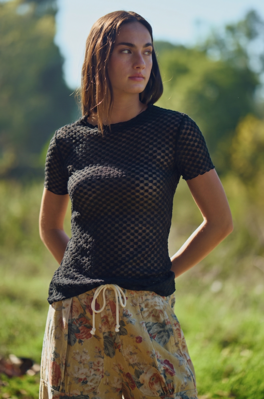 Black Short Sleeve Mesh Top