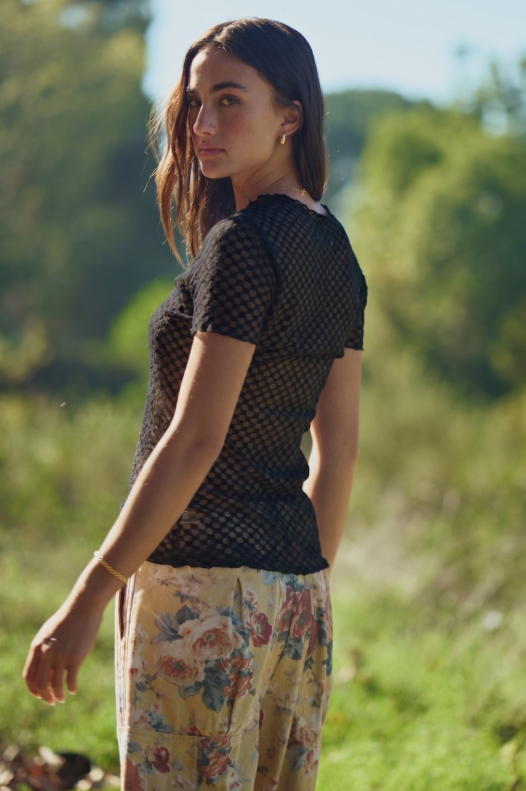 Black Short Sleeve Mesh Top
