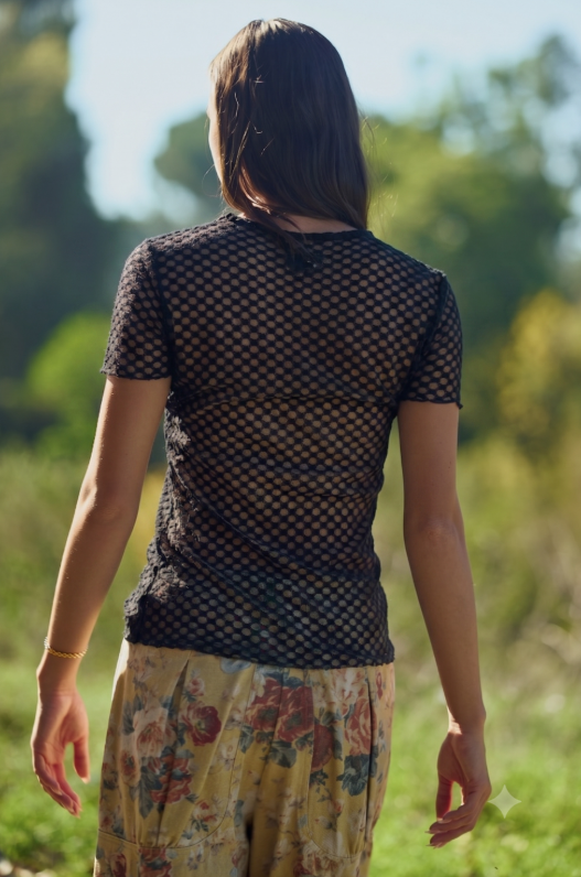 Black Short Sleeve Mesh Top