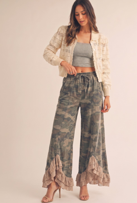 Off Duty Camo Ruffle Pants