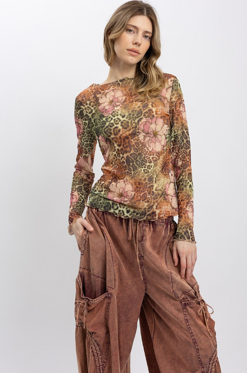 Floral Leopard Mesh Top