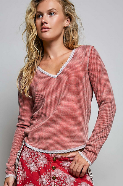 Thermal Lace V-Neck Top