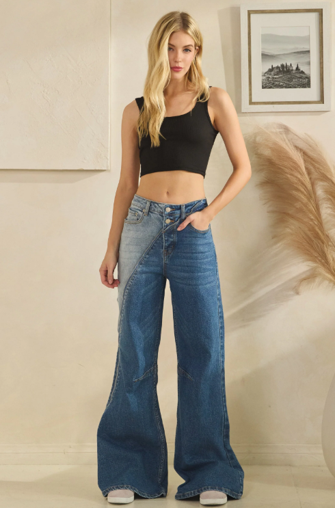Two Tone Zipper Jeans *Final Sale*