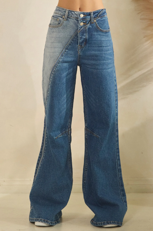 Two Tone Zipper Jeans *Final Sale*