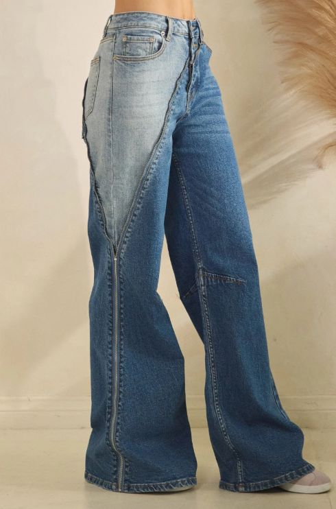 Two Tone Zipper Jeans *Final Sale*