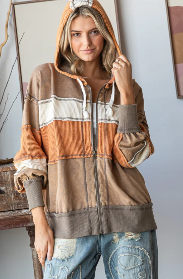 Waffle Stripe Zip Hoodie *Final Sale*