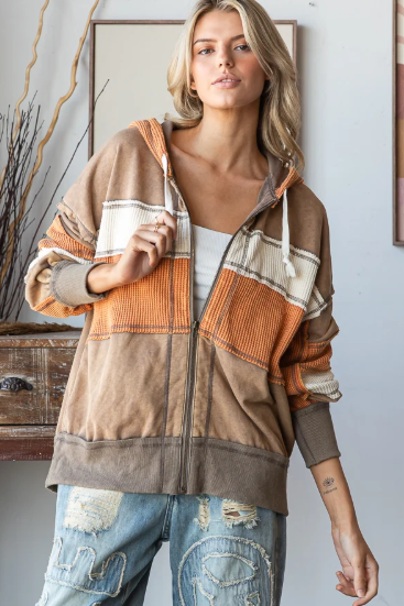 Waffle Stripe Zip Hoodie *Final Sale*