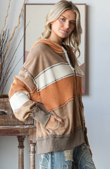 Waffle Stripe Zip Hoodie *Final Sale*