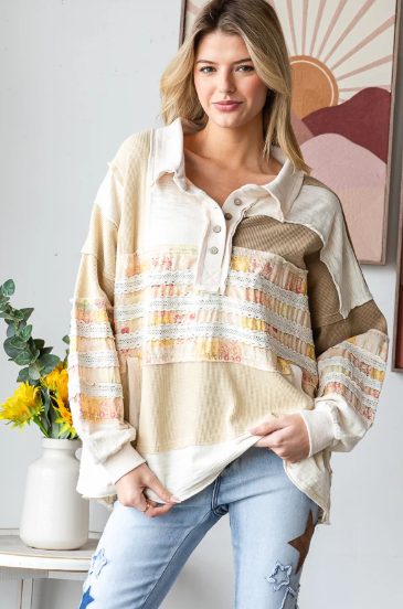 Crochet Stripe Henley Top *Final Sale*