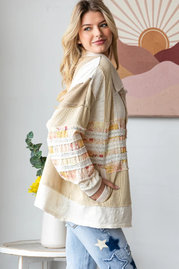 Crochet Stripe Henley Top *Final Sale*