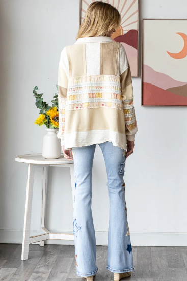 Crochet Stripe Henley Top *Final Sale*