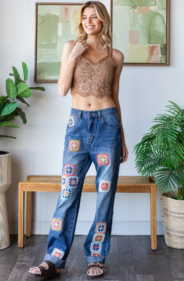 Crochet Patch Jeans *Final Sale*