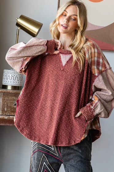 Burgundy Plaid Mix Top *Final Sale*