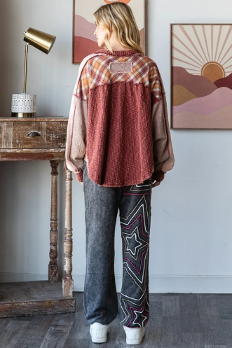 Burgundy Plaid Mix Top *Final Sale*