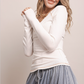 White Ribbed Henley Top