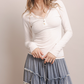 White Ribbed Henley Top