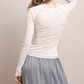White Ribbed Henley Top