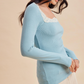 Square Neck Lace Ribbed Tops