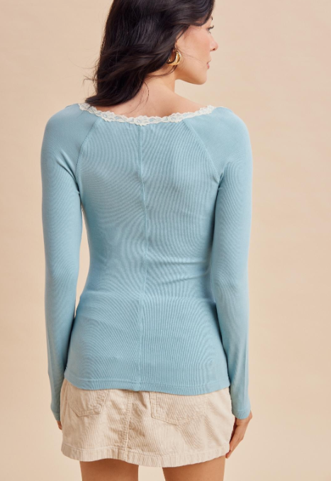 Square Neck Lace Ribbed Tops