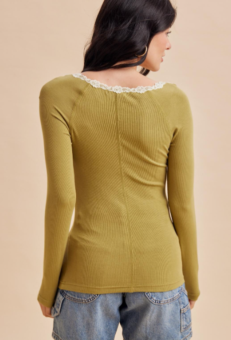 Square Neck Lace Ribbed Tops